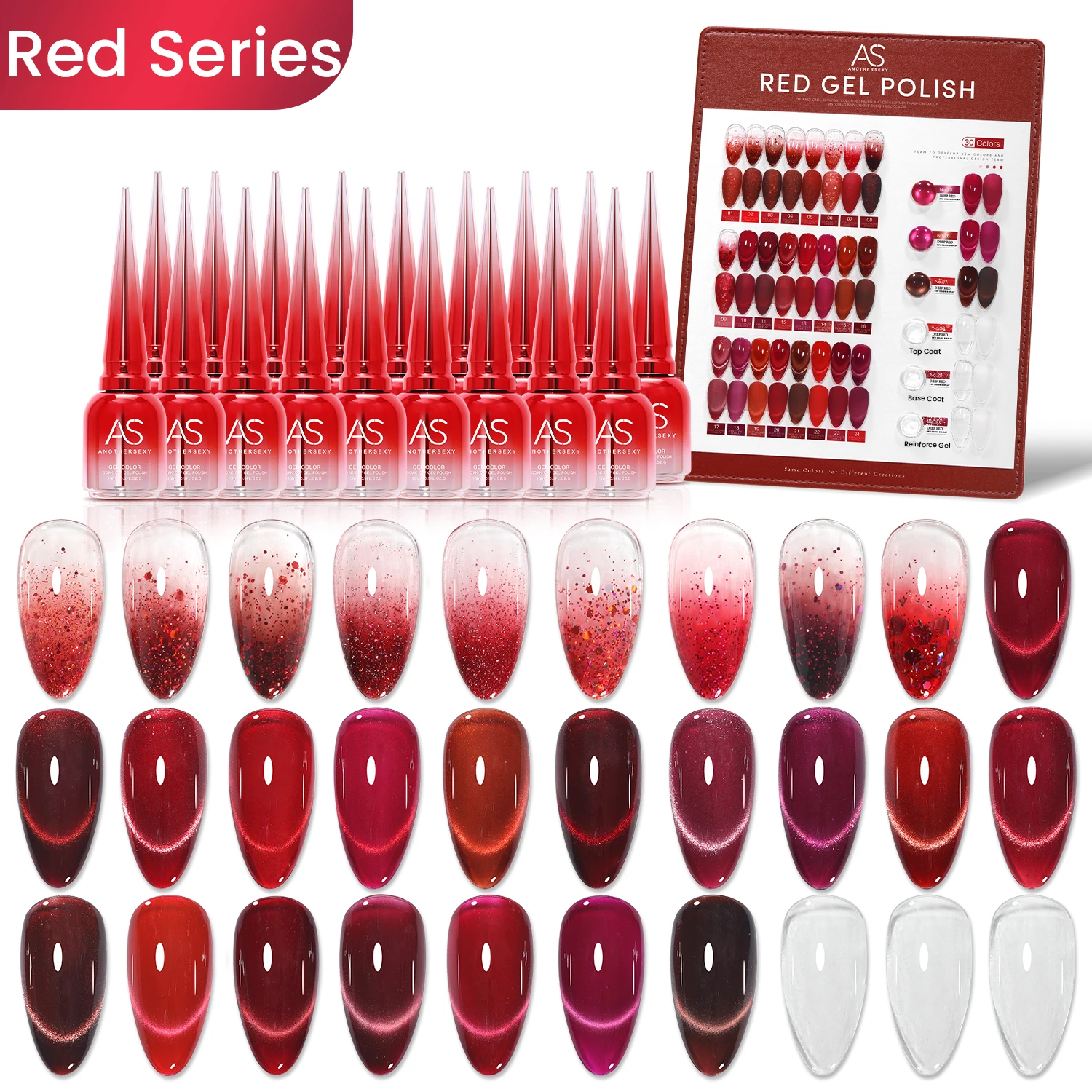 30個入り 15ml ルビーレッド キャッツアイ マグネットジェルネイルポリッシュセット トップベースグリッターガラスセミパーマネントヴァーニッシュジェル ディスプレイ付き