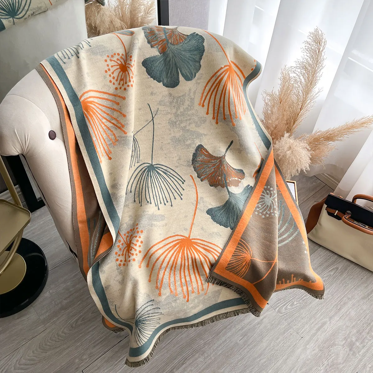 2025 جديد شتاء دافئ شال كشمير موضة ورقة وشاح المرأة منديل الباشمينا رئيس الأوشحة التفاف الإناث المعطف Echarpe باندانا