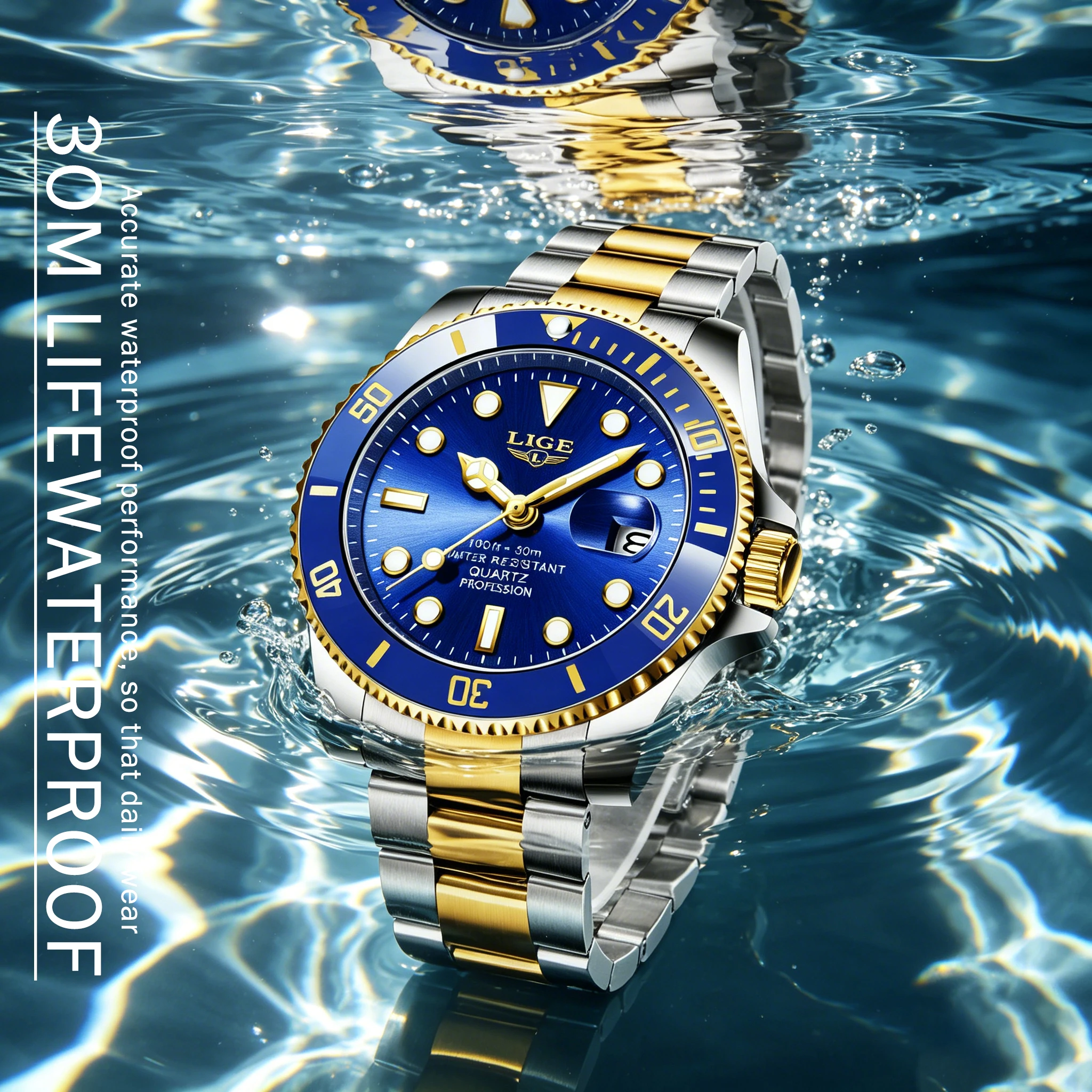 

LIGE Top Original Men Quartz Watches Blue Waterproof Watch for Men Stainless Steel Quartz Men Luxury Watch Luminous Wristwatch