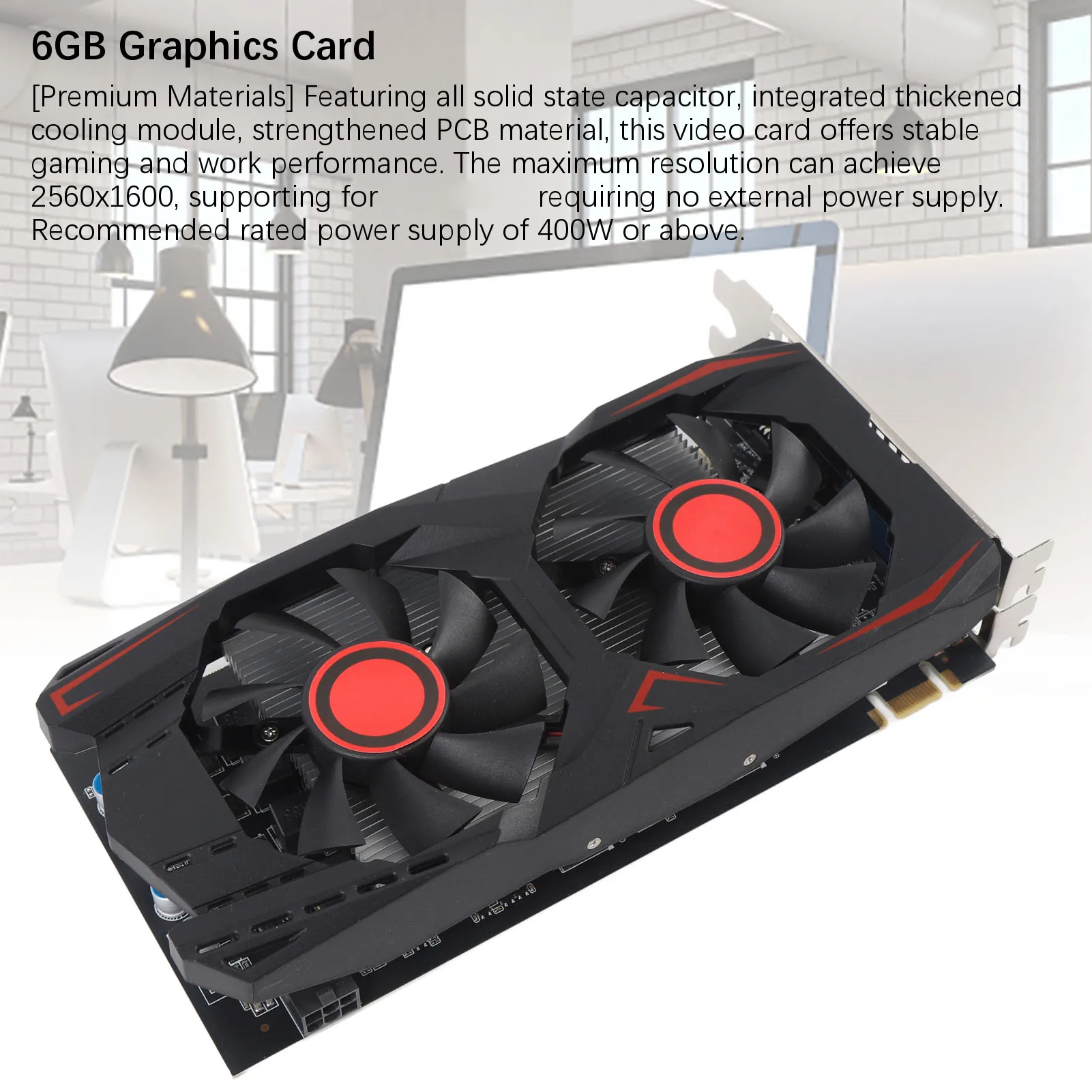 Graphics Card PCIE 2.0 16X Slot Gaming Video Card 6GB GDDR5 192BIT DVI VGA Interface HD Multimedia Interface Low Noise for PC view 4