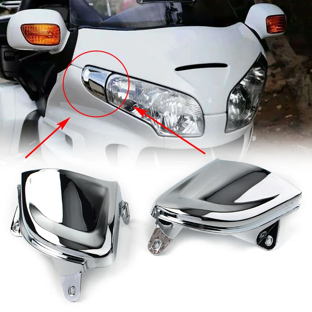 

Pair GL1800 Motorcycle Front Headlight Covers Decoration for Honda Goldwing Gold Wing GL 1800 2001-2009 2010 2011 Chrome ABS