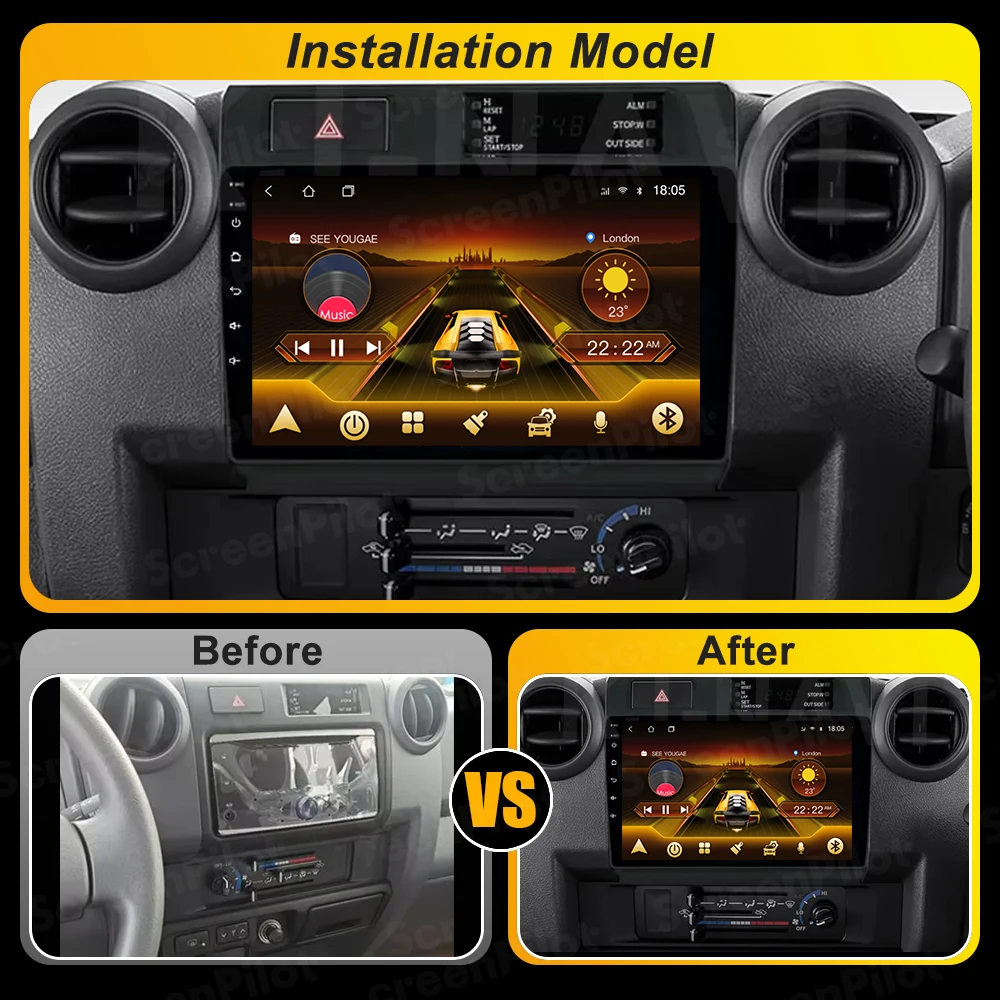 أندرويد 15 لراديو السيارة تويوتا بيك اب لاند كروزر LC 70 79 سلسلة 2007-2020 مشغل فيديو الوسائط المتعددة Carplay شاشة تعمل باللمس واي فاي #2