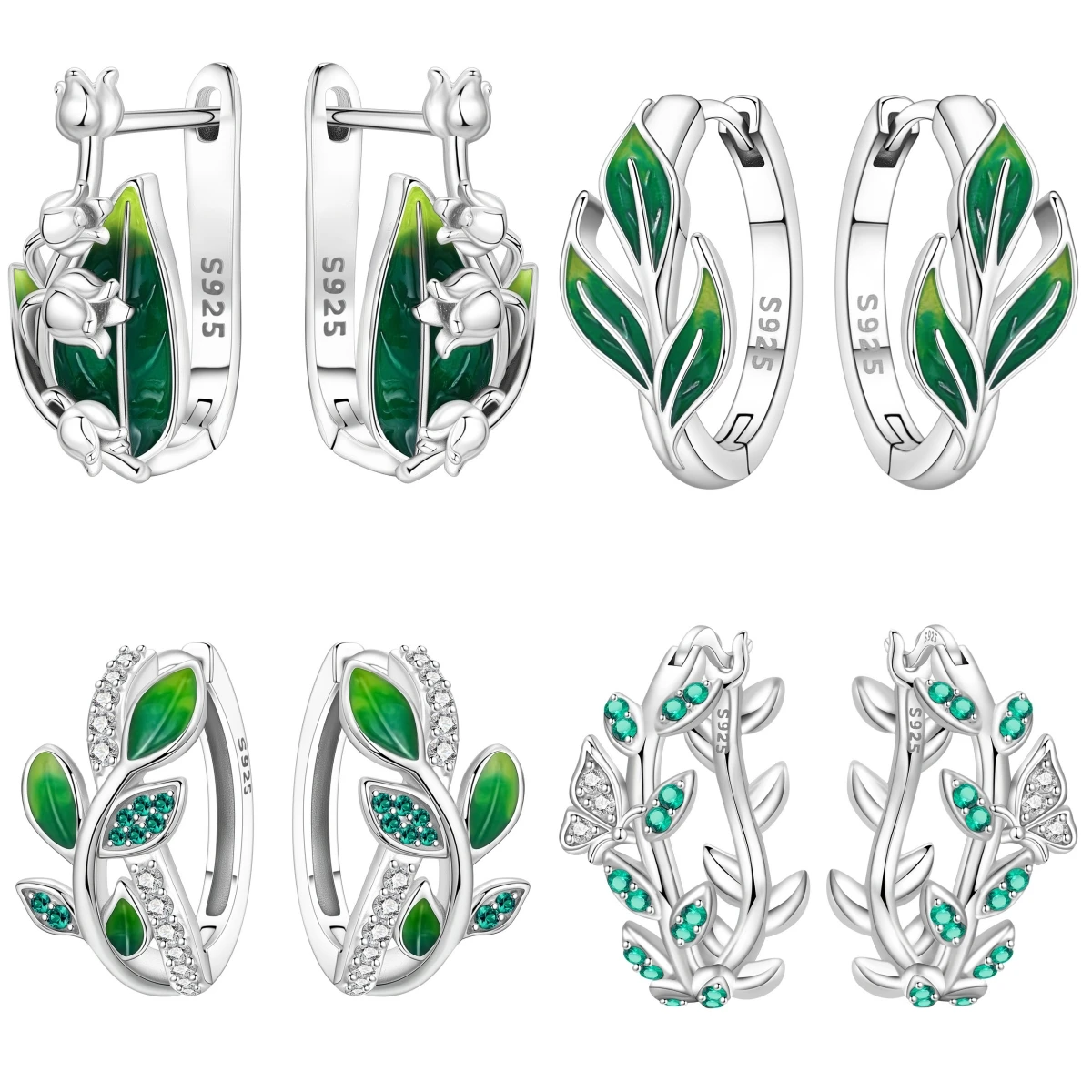 CYCUFF S925 Sterling Silber grüne Blumen und Blätter Ohrringe Creolen Damenschmuck Original trendige Jubiläumsgeschenke