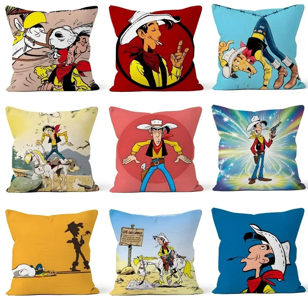 Comic Cover Throw Pillow Cover Soft Short Plush Daltons Case For Sofa Bedroom Cozy Luke Jolly Home Jumper Lucky Decor
