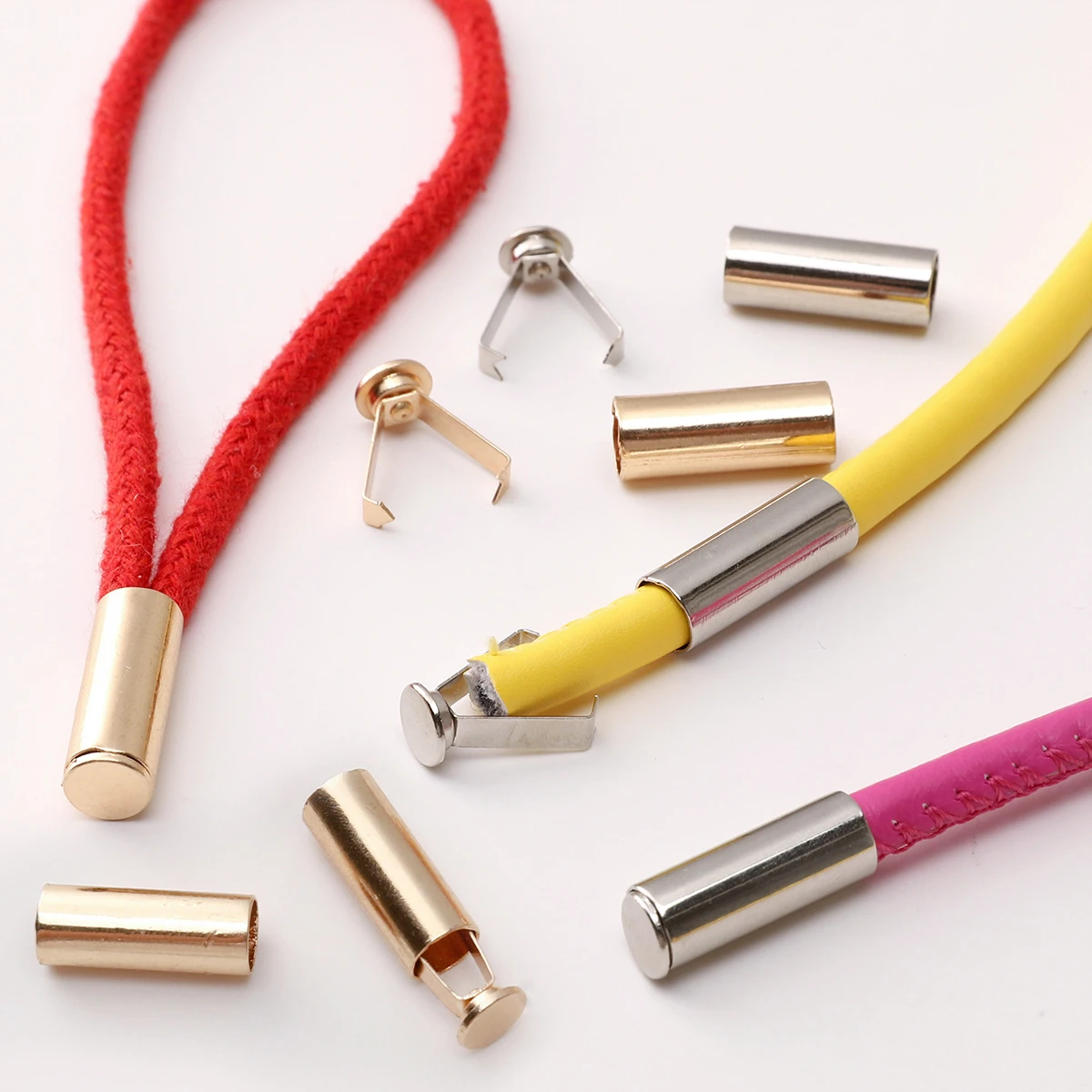 30/6 Sets Metal Rope Ends Stopper Button Cord End Lock Cap Hanging Bell Buckle DIY Bag Shoes Garment Lanyard Accessories