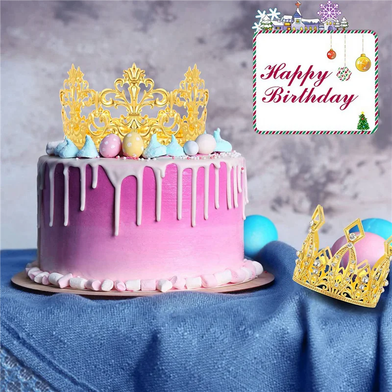 

A64K 12 Pcs Crown Cake Topper Birthday Mini Crown Cake Topper Crystal Pearl Tiara Cupcake Toppers For Wedding Birthday Party