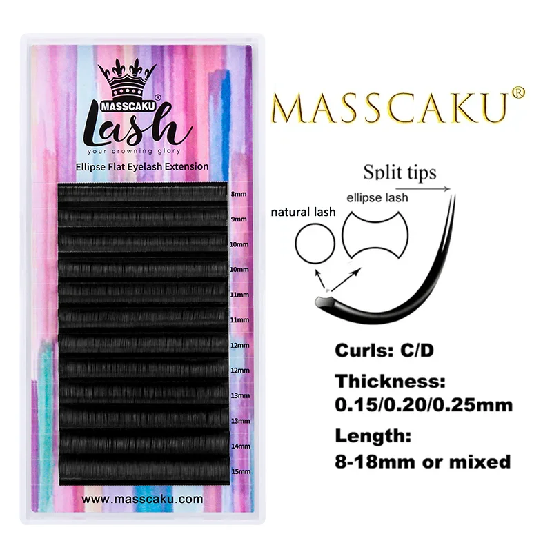 New Matte Flat Eyelash Extensions Individual 0.15 0.20 0.25 Softer Ellipse Flat Lash Split Tips Ligher Volume Looking Wholesale