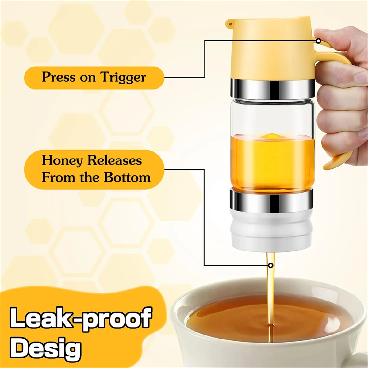 Honey Dispenser Jar, 10 Oz No Drip Glass Honey Dripper with Handle, Honey Syrup Dispenser for Bread, Coffee or Tea