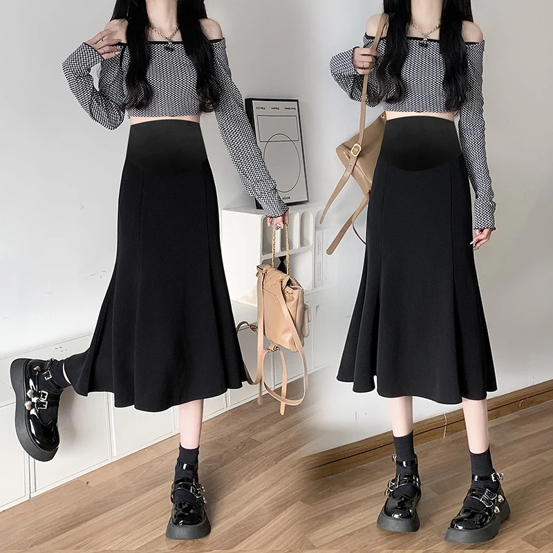 Korean Style Black Maternity Skirts Adjustable Waist Pregnant Woman Fishtail Skirts Elegant Office Lady Trumpet Skirt Wholesale