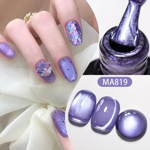 Imagen 2 del producto MEET ACROSS 7ml Taro serie púrpura Gel de ojo de gato cristal púrpura Gel magnético esmalte de uñas Soak Off Gel barniz lavanda Gel de ojo de gato