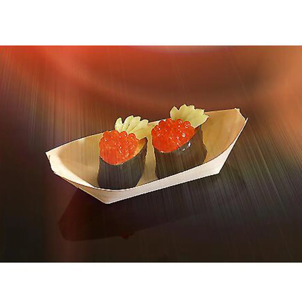 50 Pcs Boat Shape Wood Tray Nibbles Platters Ship Board Wooden Food Bamboo Snack