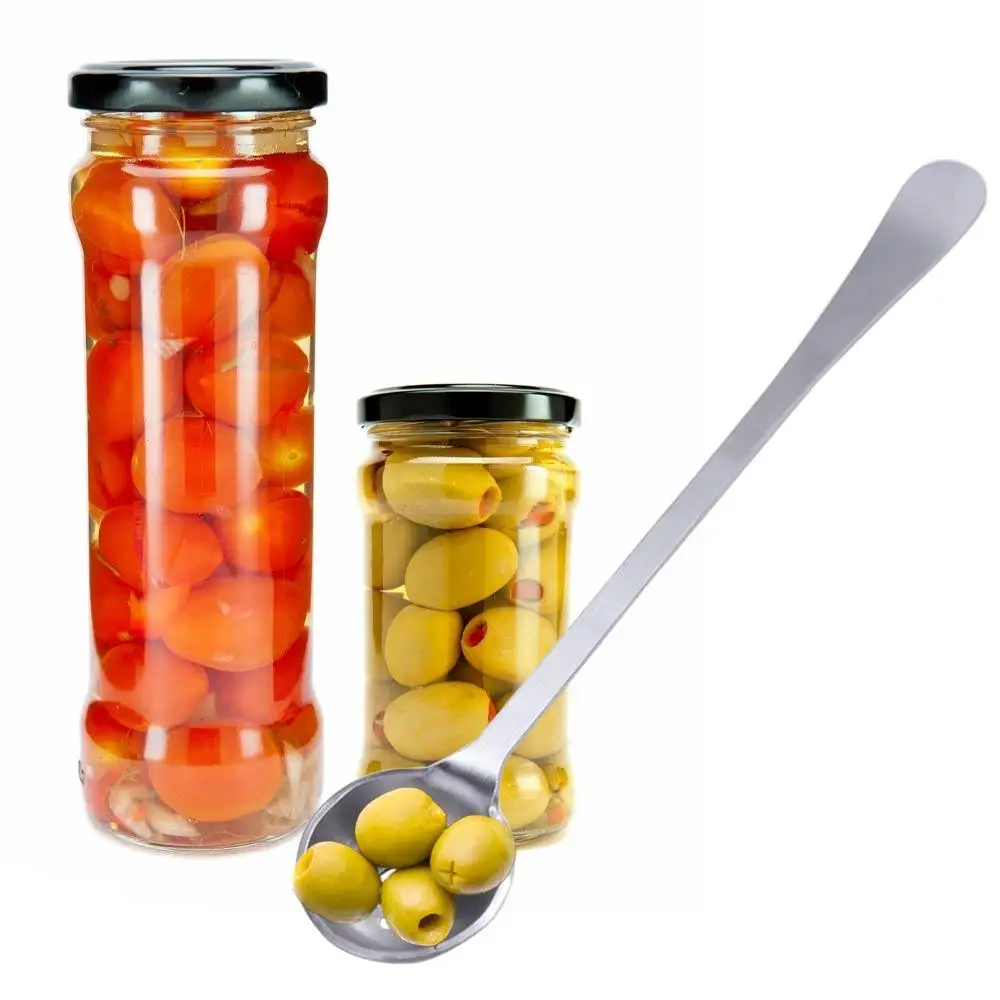 الفولاذ المقاوم للصدأ الزيتون مصفاة ملعقة مع ثقب استنزاف الزيتون مغرفة المربى مشقوق ملعقة مقبض طويل مخلل ملاعق كرات اللحم