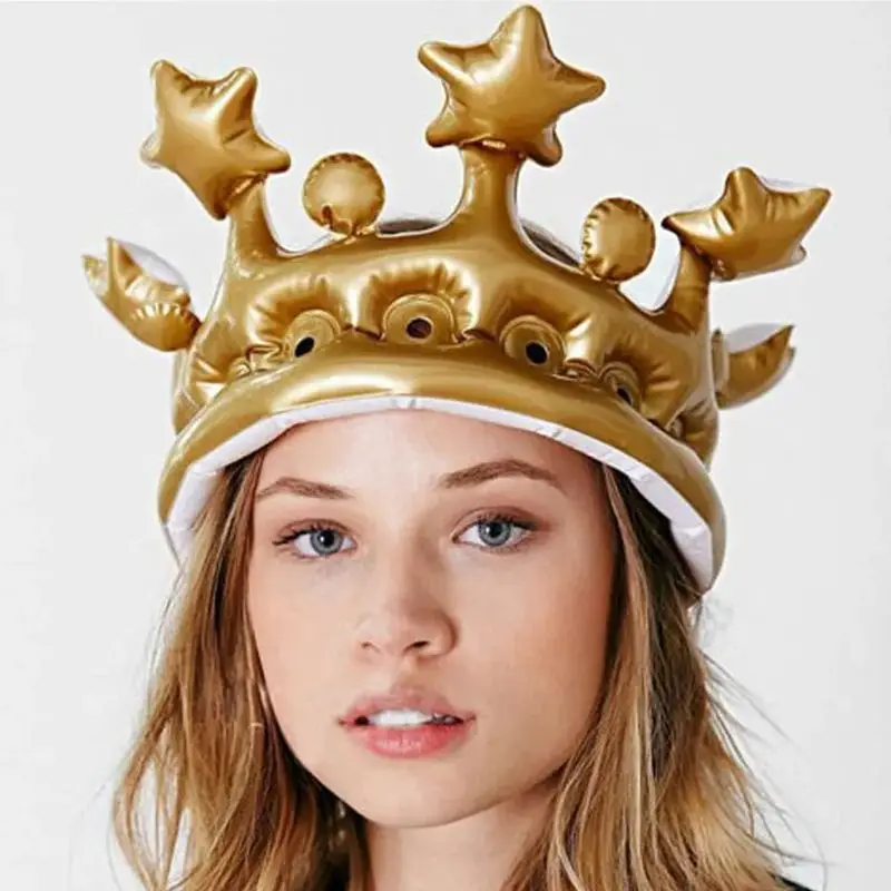 PVC Inflatable Party Hat Gold Kids Birthday Hats Birthday Princess Crown, Adult Festive Carnival Party Hats Stage Cosplay Props