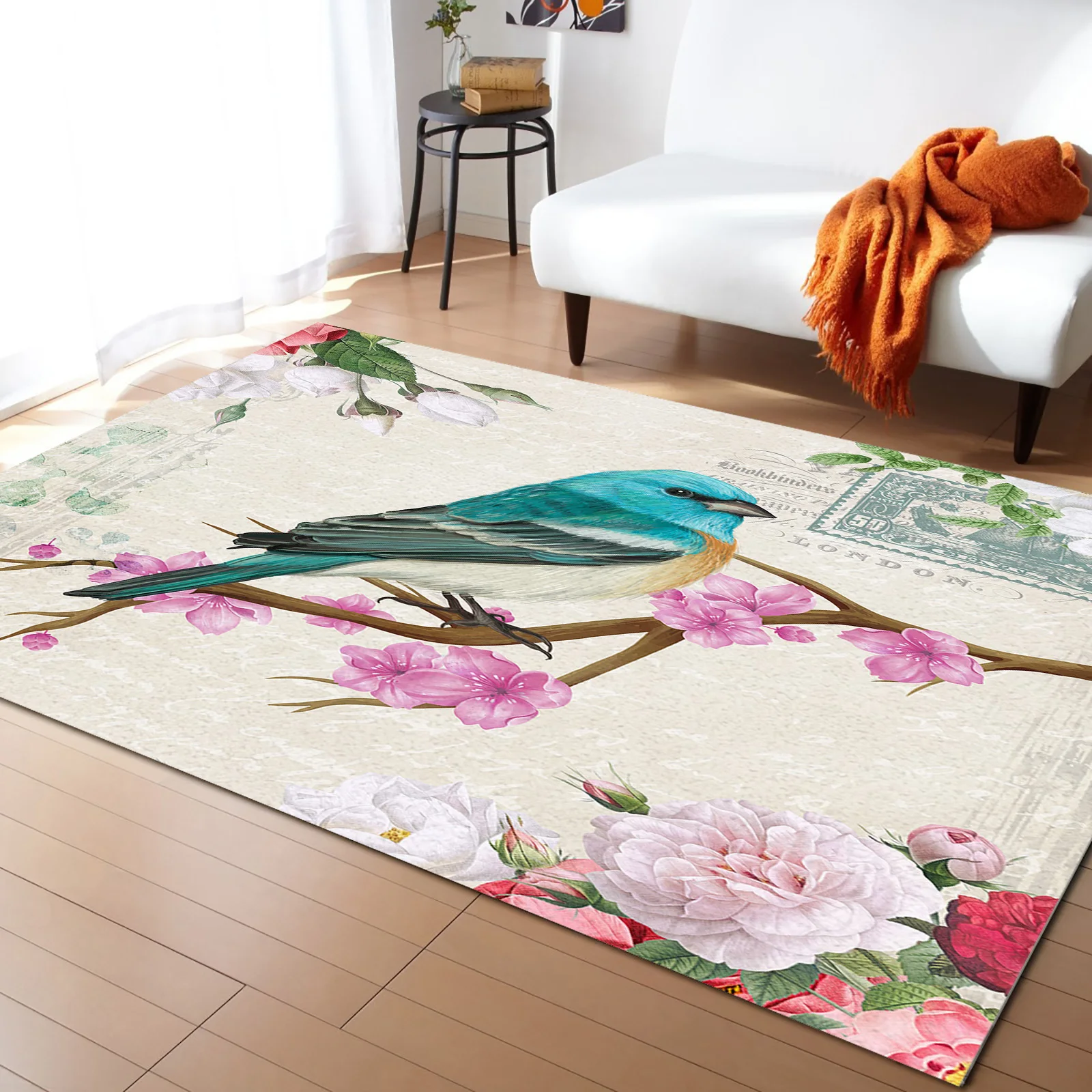 

Vintage Flowers And Birds Living Room Carpet Coffee Table Floor Mat Study Bedroom Bedside Home Decoration Large Rug Floor Mat