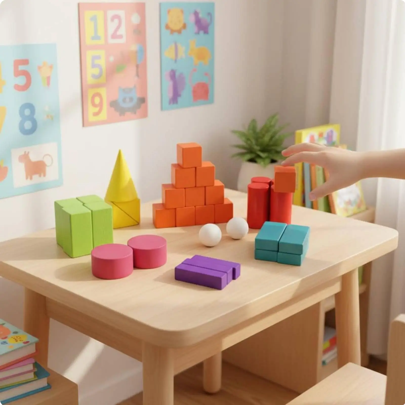 32 Pieces Shape Recognition 3D Solid Geometry Blocks Polished Edges Wooden