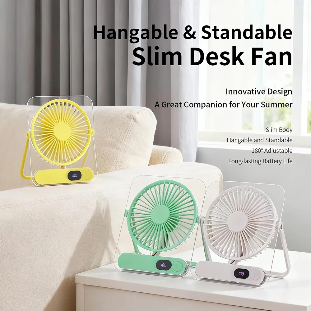 Portable USB Desk Fan Silent Small Powerful Mini Cooling Table Fans Digital Display Home Office Rechargeable Desktop Fan