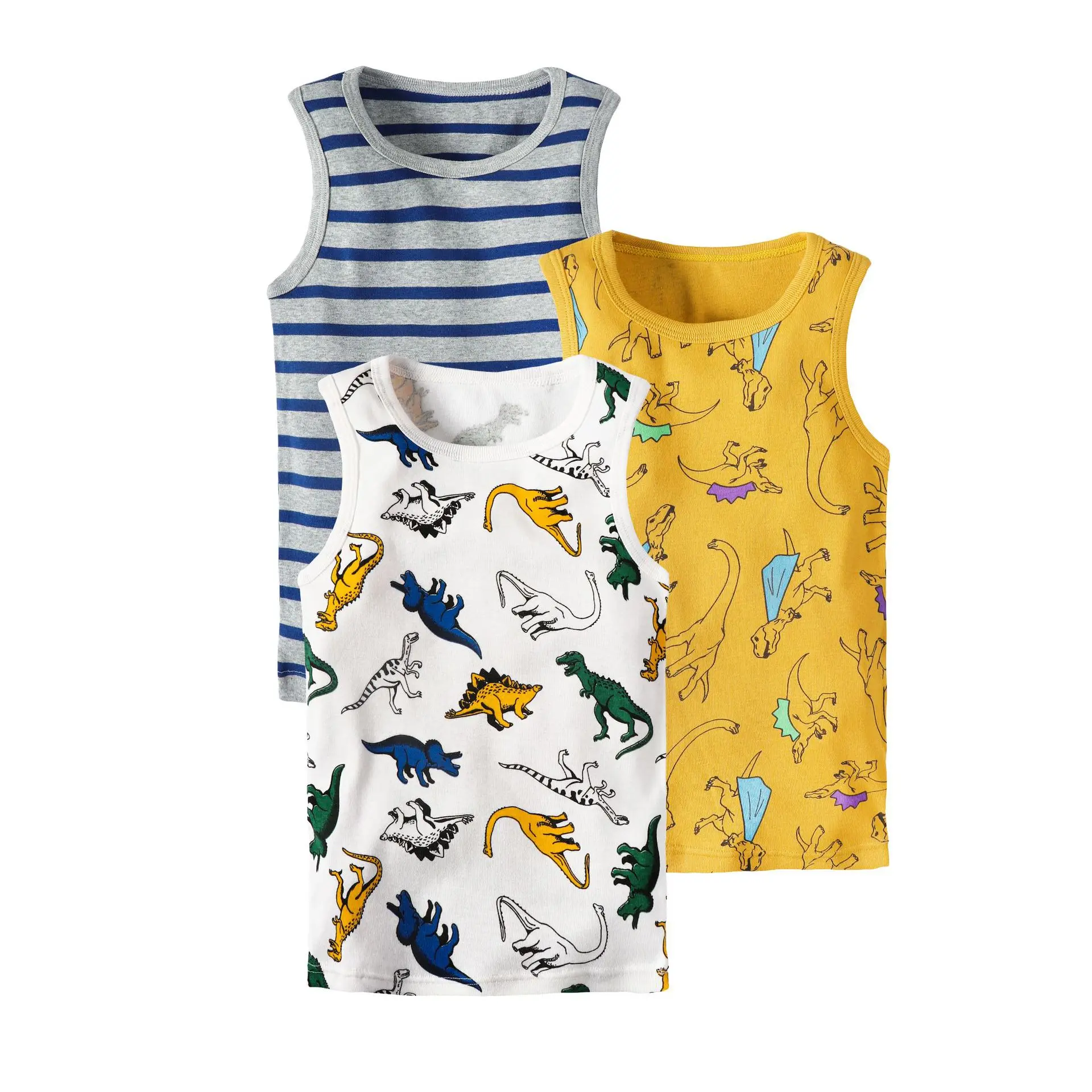 Toddler Boys 3 Pack Tank Tops  Summer Cartoon Undershirt Baby Dinosaur Excavator Print Sleeveless Tops