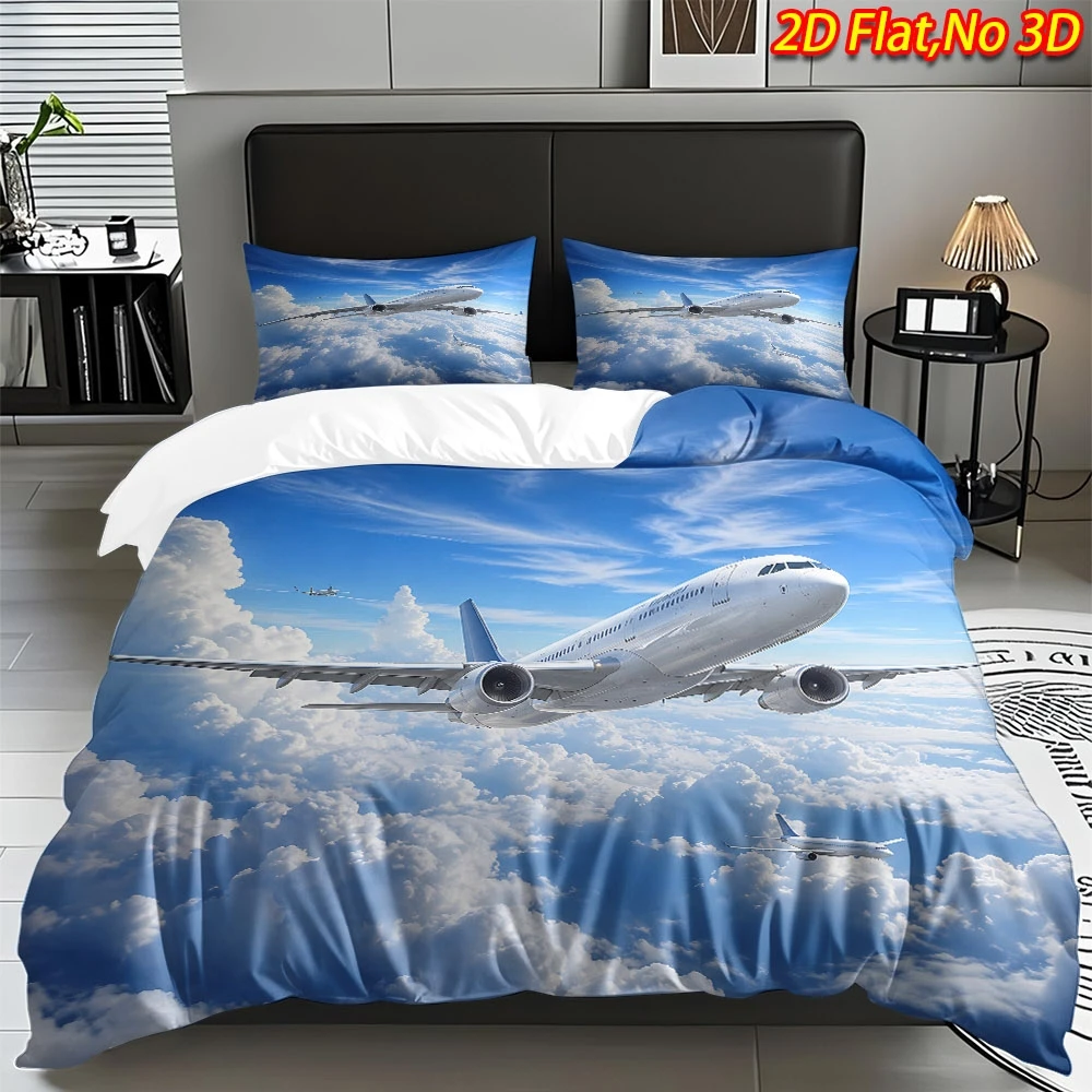 Boys Airplane Duvet Cover Twin Queen Aircraft Bedding Set Luxury Microfiber Modern Airplane Pattern Comforter Cover for Men Teen