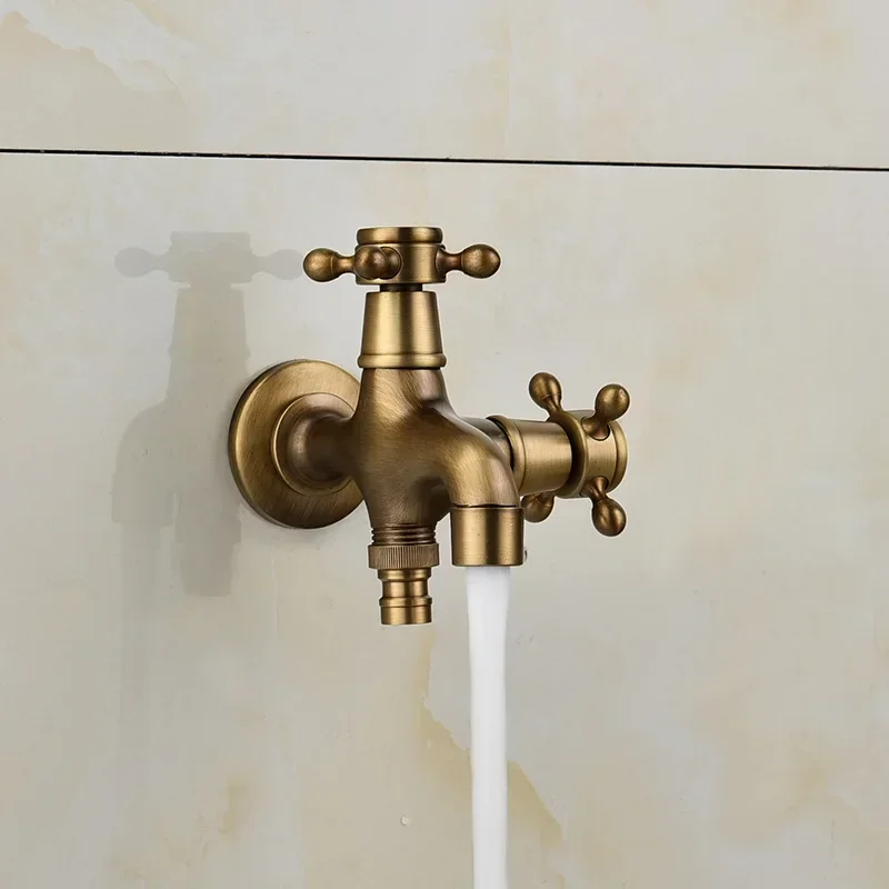 

High Quality Total Brass Brushed Double Using Washing Machine Faucet Bathroom Corner Faucet Tap Garden Outdoor Mixer