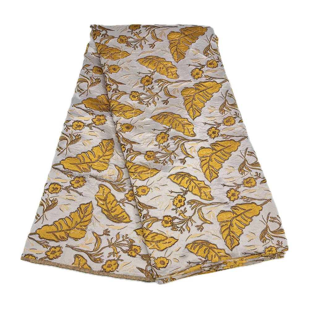 Нигерийская горячая распродажа, парчовый кружевной материал, 5 ярдов, африканский высококачественный позолоченный жаккардовый материал для женщин, свадебные платья, парча