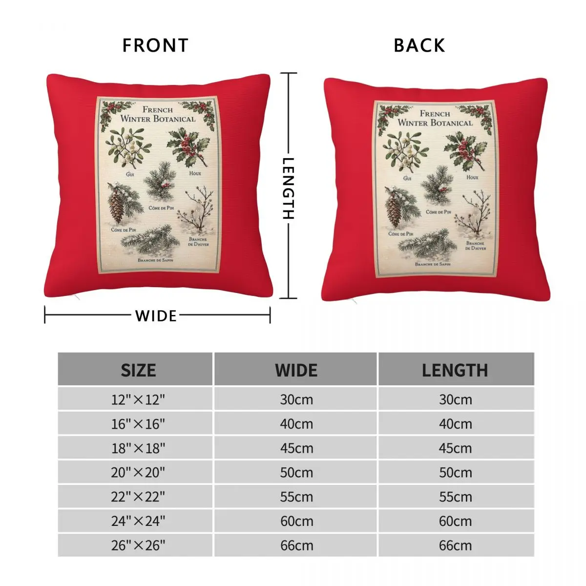 French Winter Botanical Evergreen Square Pillowcase Polyester Linen Velvet Creative Decor Throw Pillow Case Sofa Cushion Cover