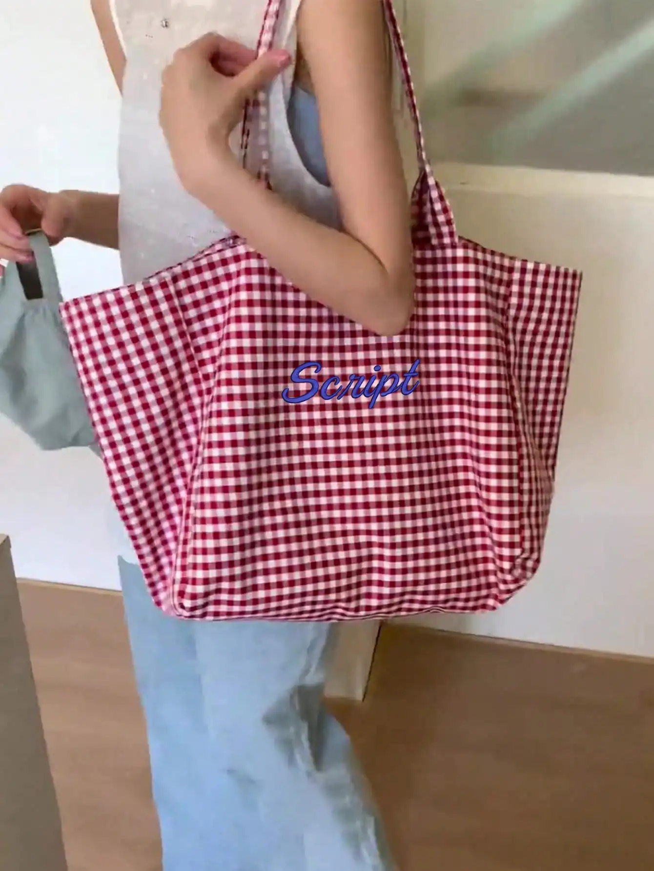 (Customized) Customized embroidered simple checkered canvas shoulder bag original large capacity niche multifunctional commuting view 2