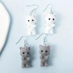 Cute Resin Flocked 3D Cat Earrings,Cartoon Animal Earrings,Holiday Party Gift