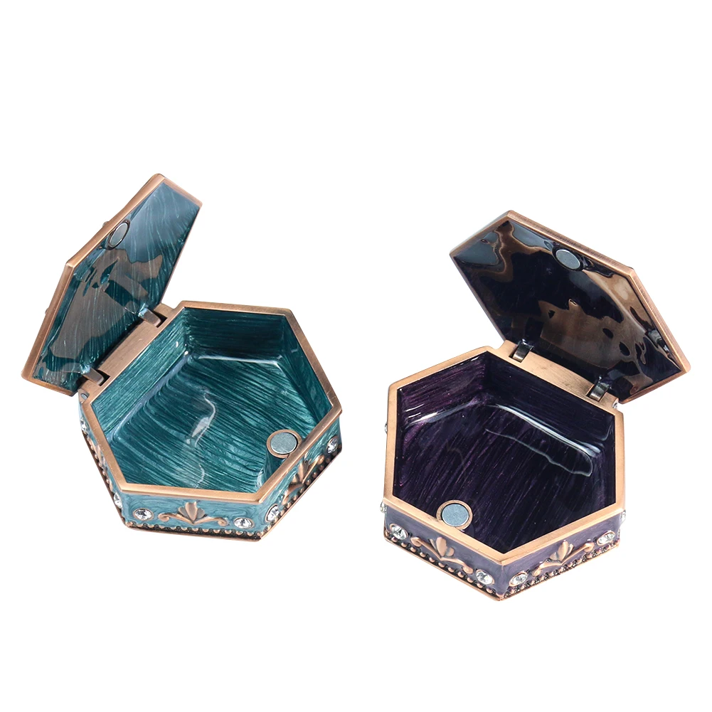 Vintage Mascot Metatron Star of David Hexagram Mosaic Rhinestone Laser Flowers Crafts Jewelry Box Necklace Storage Wedding Decor