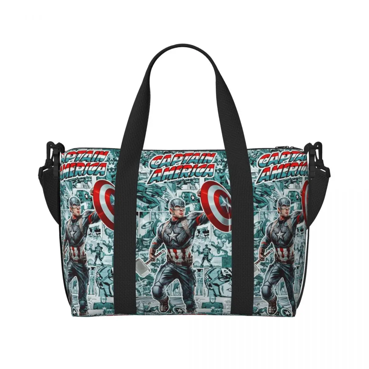 

Custom Captain America Comics Design Beach Tote Bag Women Cool Superhero Large Compartment Beach Gym Travel Bags