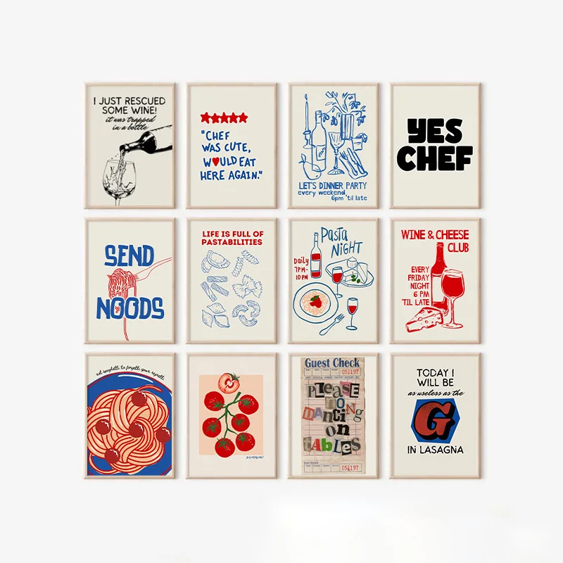 

Vintage Trendy Kitchen Art Poster Wine Glasses Alphabet Gallery Wall Canvas Painting Restaurant Living Room Decorative Wall Art