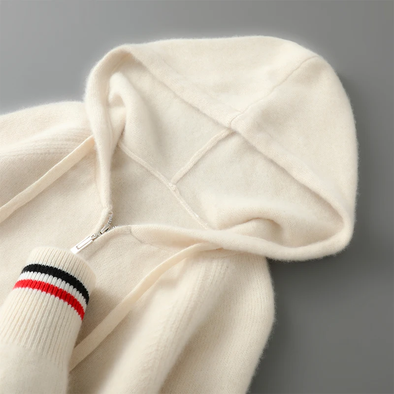 Casual men's cardigan 100% Merino wool hooded sweater with full sleeves knitted business autumn and winter outerwear hot selling