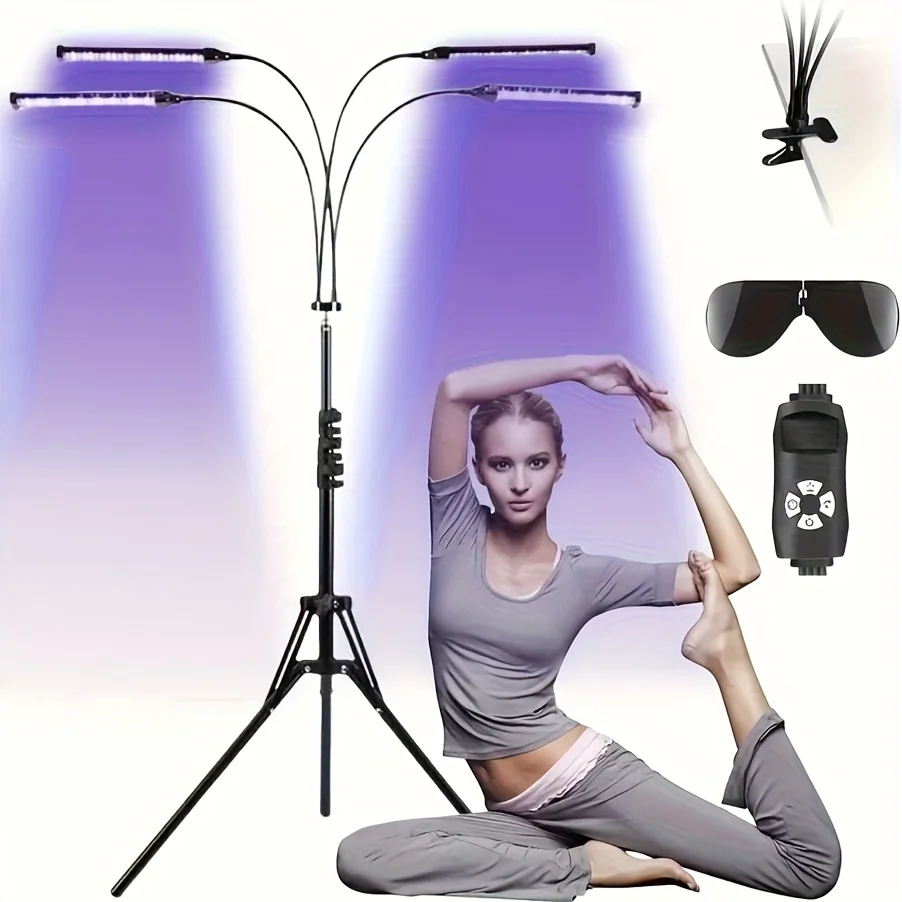 

Лампа для домашнего загара с 4 головками 360° ° Вращающаяся лампа для солярия 60 Вт, 432 светодиода, синий свет, длина волны 460 нм и 490 нм, освещение большой площади