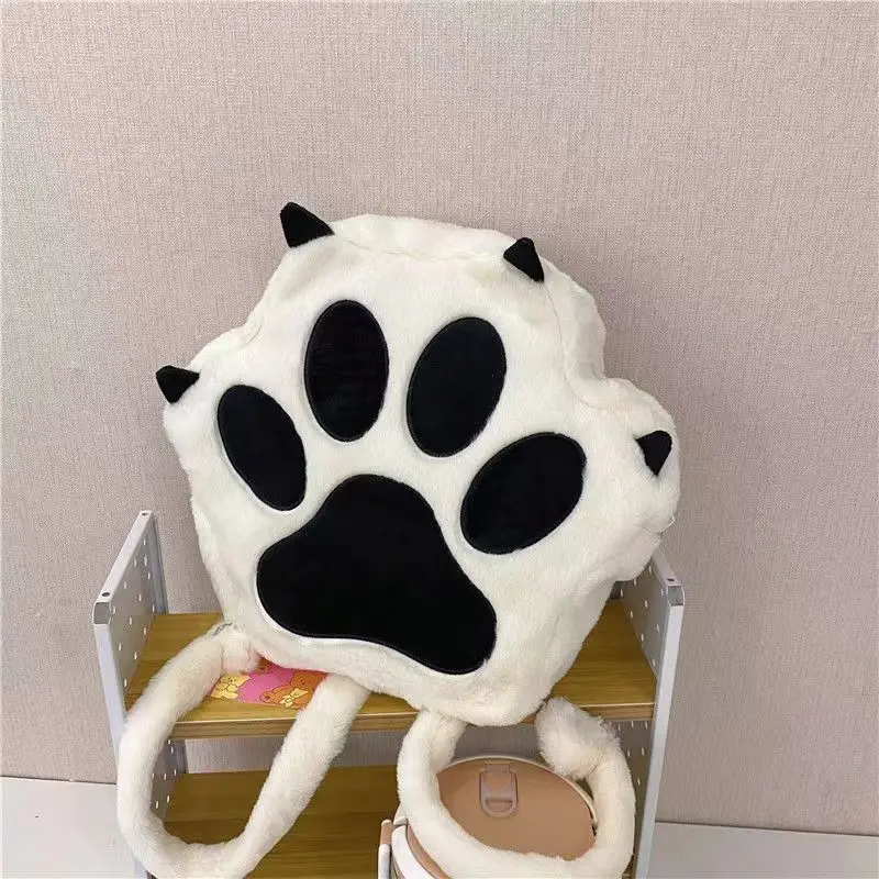 Cute Cat Claw Plush Backpack Large Capacity Women Plush Crossbody Bag Girl Cartoon Fluffy Storage Shouder Bag School Bags Gift