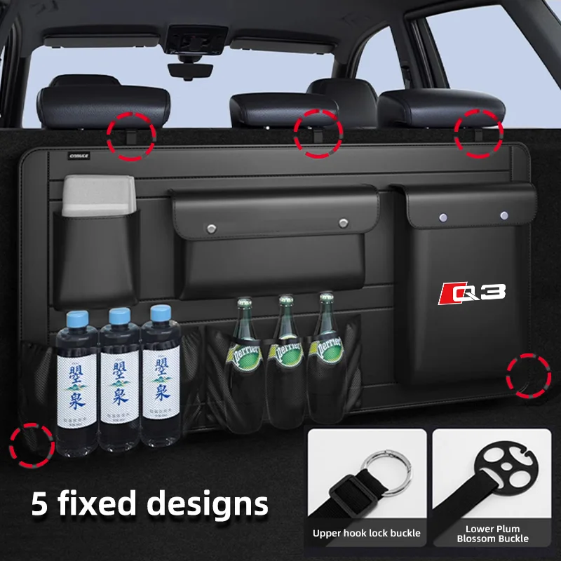 

Car Trunk Organizer Storage Bag for Audi Q3 Q7 Q8 SUV Backseat Hanging Organizer MPV Upgrade Trunk Leather Large Storage Bag