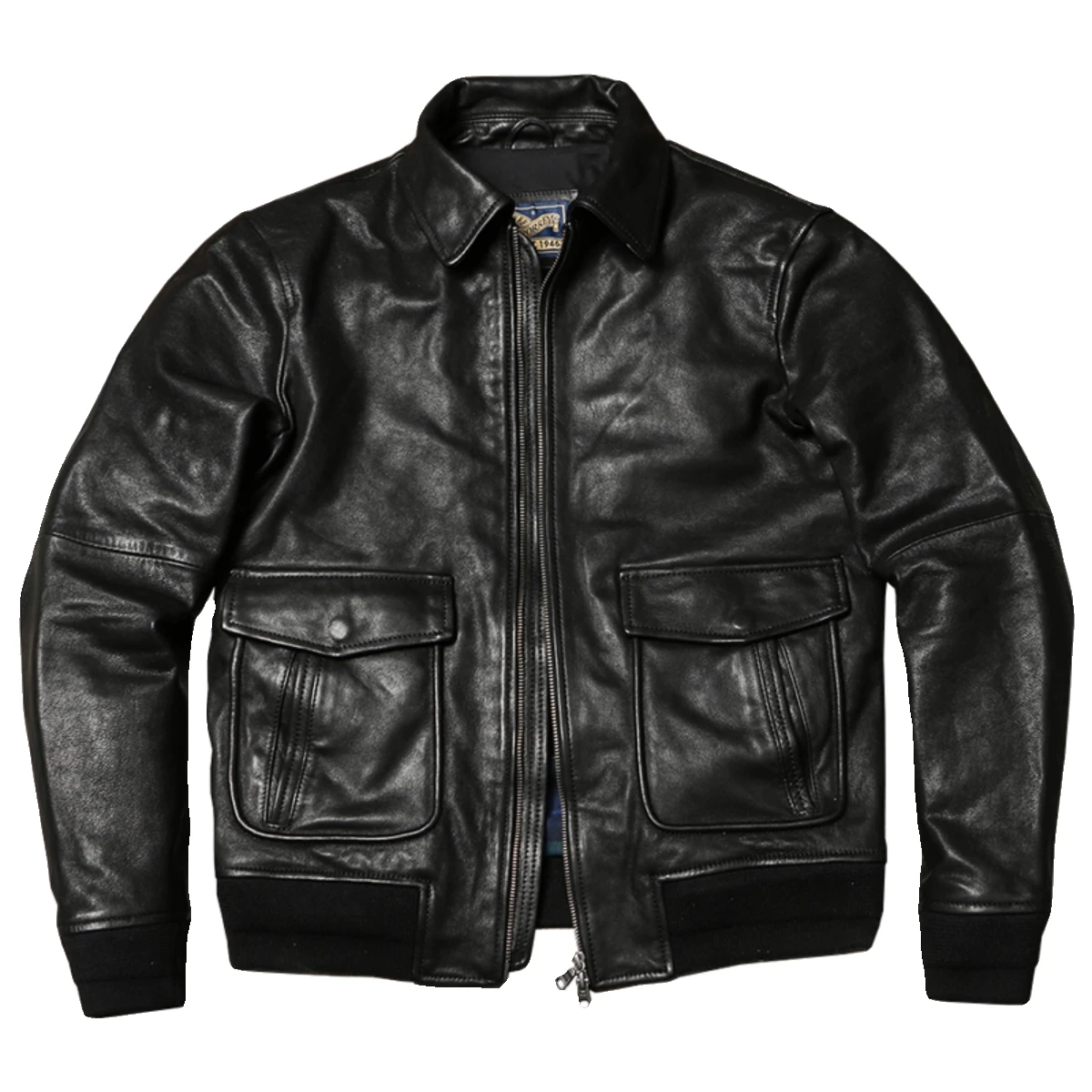 Black Autumn Pilot Leather Jacket Men Military Style Plus Size 5XL Natural Sheepskin A2 Aviation Genuine Leather Coat