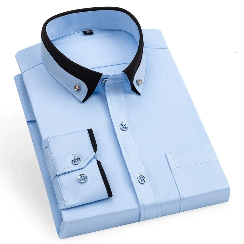 Nowa męska biznesowa koszula z długim rękawem zapinana na guziki Social Camisa przeciwzmarszczkowa Casual Wedding Party biurowa odzież męska