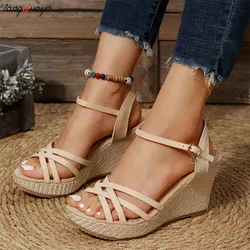 Ankle Buckle Wedge Sandals for Women Summer 2024 Platform Open Toe Sandals Woman Thick Sole Roman Gladiator Sandalias Mujer