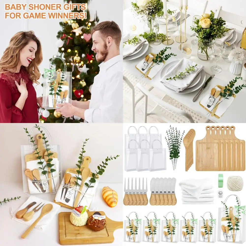 

Adults' Baby Shower Game Prizes: 6 Sets with Bamboo Cheese Board, Spreaders, and Decorative Accessories