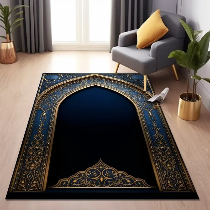 Muslim Qibla Prayer Mat Ethnic Style Flannel Carpet for Living Room Bedroom Antiskid Washable Lounge Room Decoration Home Rug