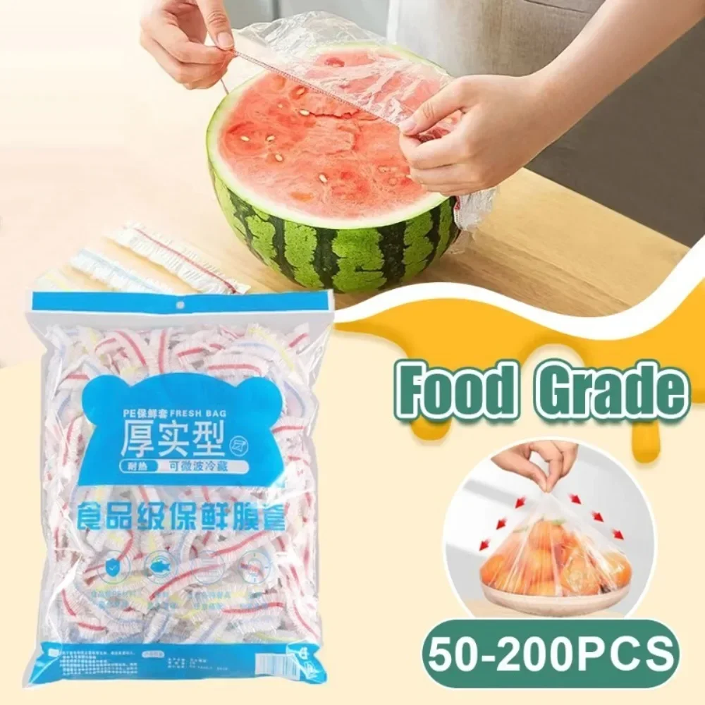 

200pcs Disposable Food Cover Food Grade Fresh-keeping Plastic Bags Vegetable Fruit Bowl Cover Kitchen Storage Accessories