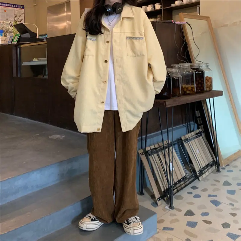 Loose Jackets for Women Corduroy Coats Spring Fashion Simple Leisure Pockets All-match Vintage Korean Style Female Designer Chic