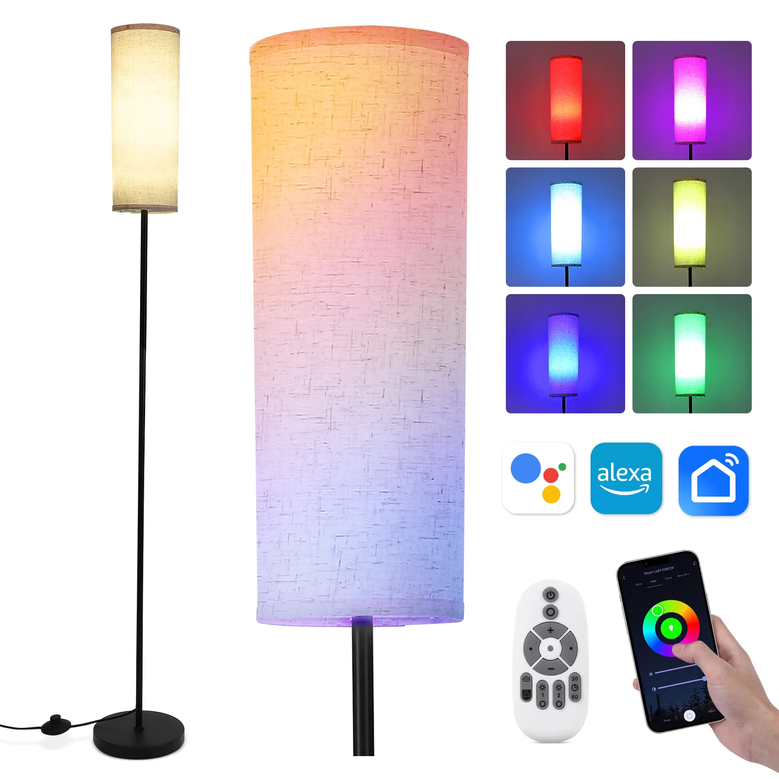 Smart Floor Lamp Works with Alexa & Google Home Color Changing Dimmable WiFi Lamp with Remote for Living Room Bedroom Party