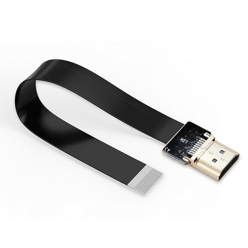 Cabo Flat Flexível Compatível com HDMI, Raspberry Pi 4, Micro HDMI para HDMI, Mini-HDMI, 90 Ângulo, FFC, 5Pin, Plug HDTV