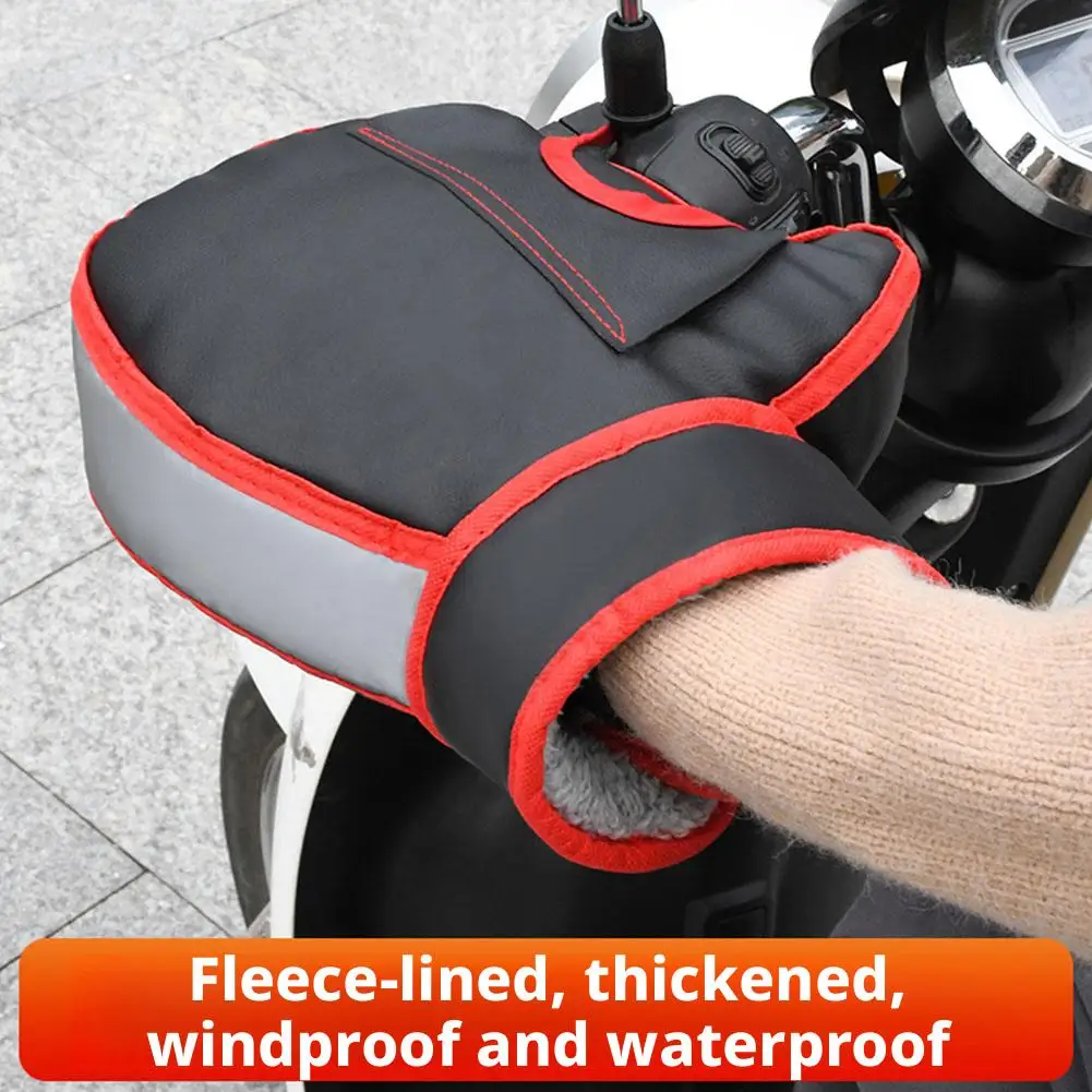 Winter-Motorrad-Lenkerhandschuhe, wasserdicht, mit dicker Fleece-Fütterung, reflektierende, warme Handschuhe für E-Bike-Fahrten. – Detail 12
