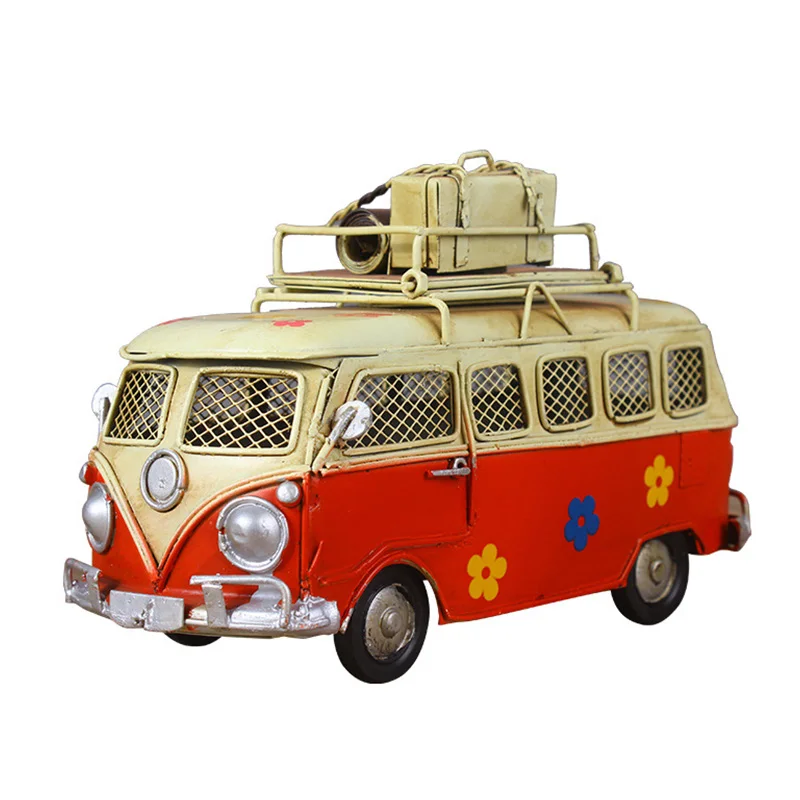 Vintage Retro Metal Car Model Multifunction Bus Piggy Bank Photo Frame Figurines Home Decor Accessories Miniature Ornament