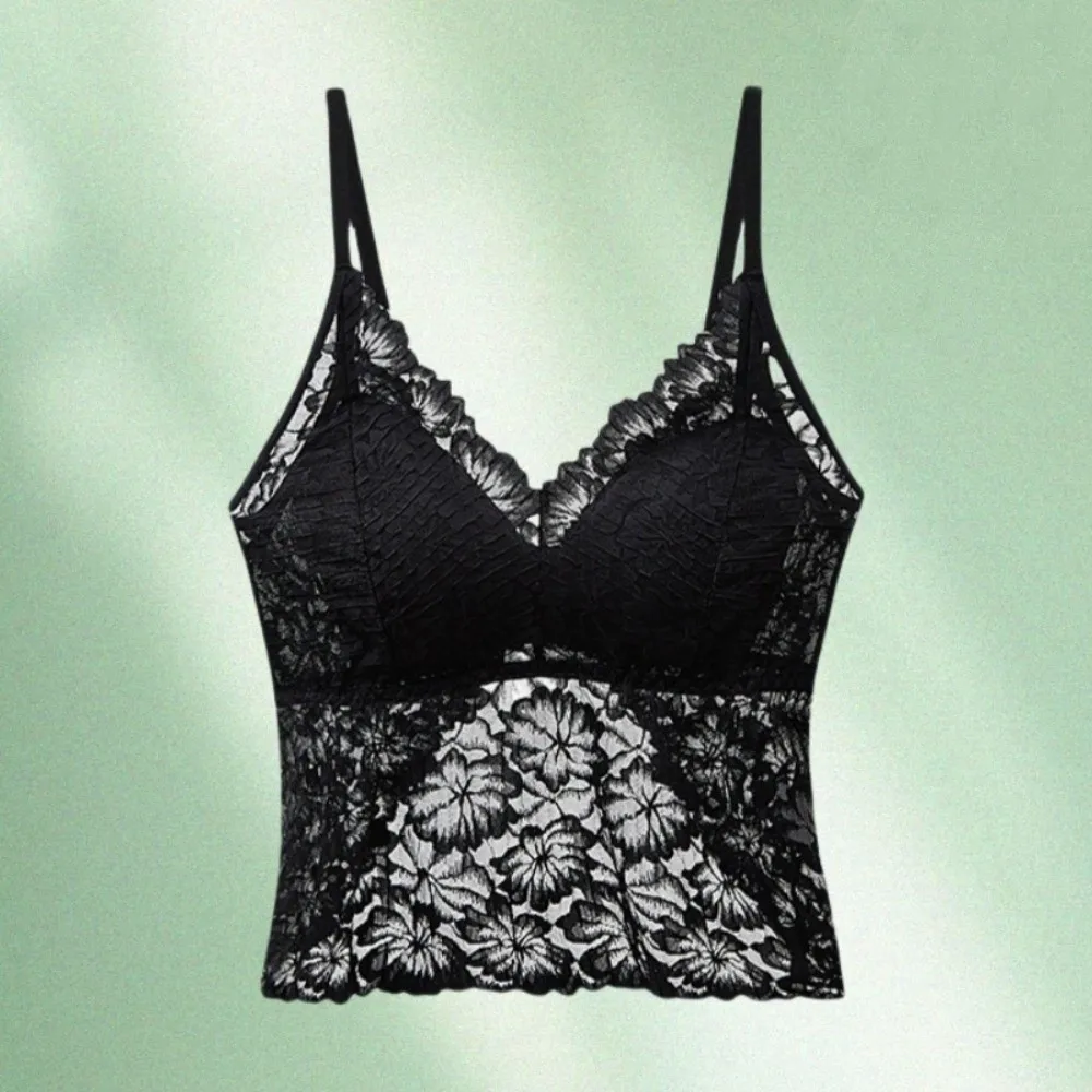 

Ins Fashion With Chest Cushion Lace Camisole Non Trace Sleeveless Crop Tops Streetwear Beautiful Back Lace Corset Spring Summer