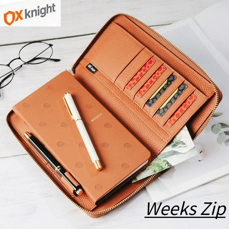 ox-knight-weeks-zip-cover-genuine-leather-pebbled-grain-cowhide-journals-notebooks-for-planner-vintage-notepad-diary-stationery