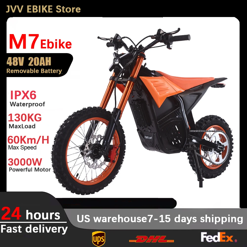 

2026 JVV M7 Ebike 3000W Adults off-road vehicle 35N.m 60KM/H Electric Bicycle 48V20AH Removable battery Electric Mountain Bike