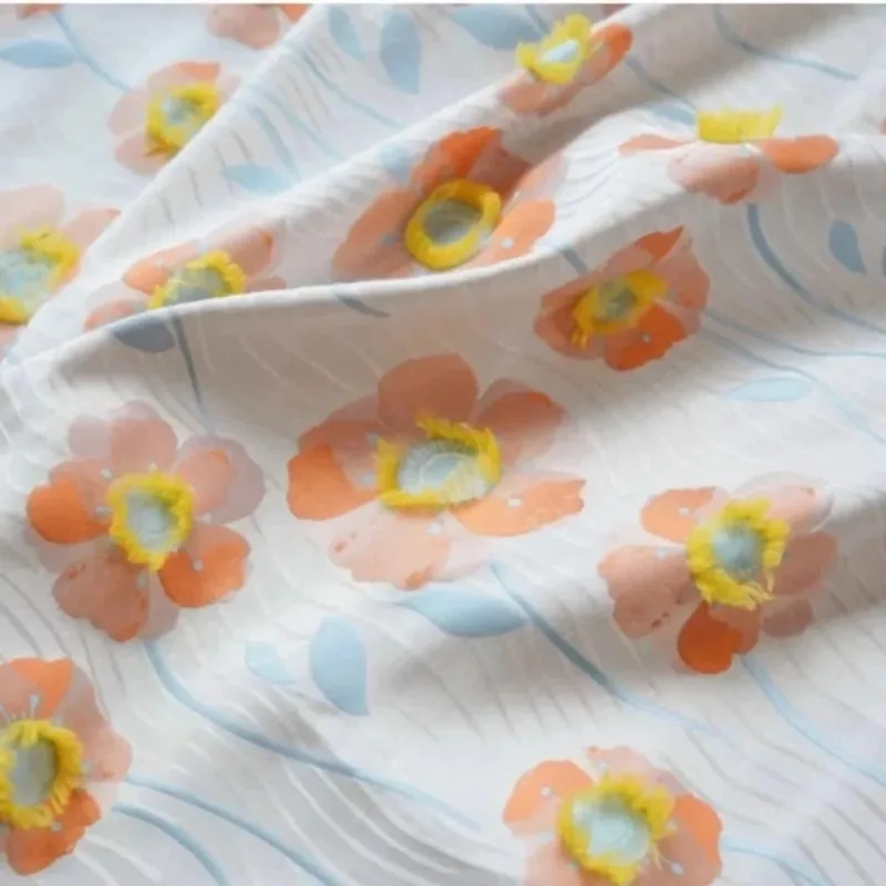 European Flower Water Ripple Jacquard Fabric for Spring Dresses Children's Clothing Handmade Bag Cloth Diy Sewing By Meter