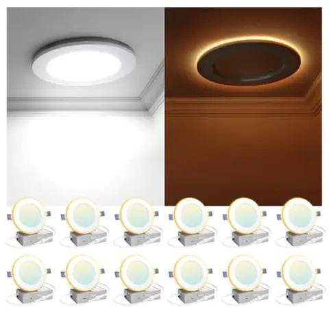 LED Recessed Light with Night Light 2700K/3000K/3500K/000K/5000K 5CCT Ceiling Light 750LM 9W 120V Dimmable Canless Wafer Downli